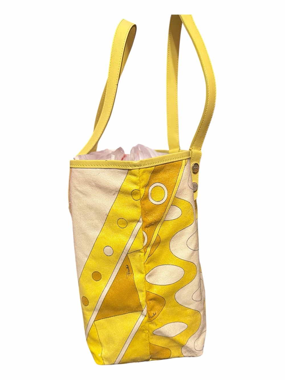 Emilio Pucci Vintage Yellow Abstract Print Coated Canvas Tote Bag - Picture 2 of 6